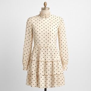 Y2K Forever‎ 21 Polka Dot Ruffle Tiered Mini Dress Long Sleeve Tan Twee Dainty